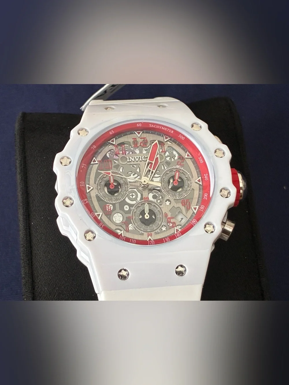 Invicta White and Red Skeleton Chronograph Watch